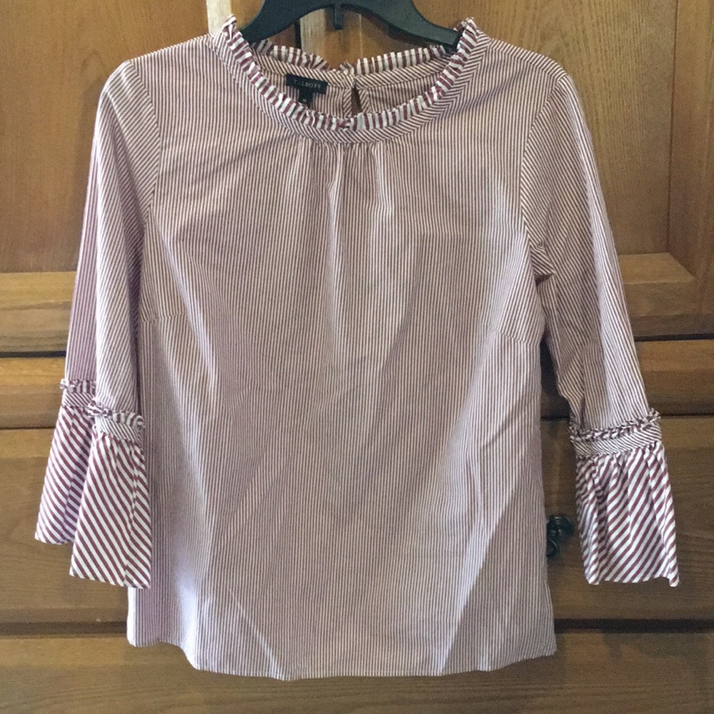 Talbots purple striped half-sleeved blouse.